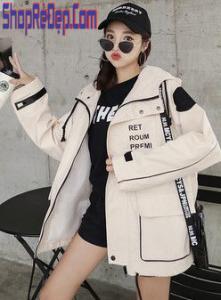 Áo Hoodie Nữ Áo Khoác Nữ Vải Kaki Phối Viền Đen Phong Cách Hàn Quốc 2020 - Mã Hd010006
