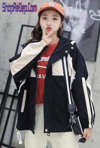 Áo Hoodie Nữ Áo Khoác Nữ Vải Kaki Đen Phối Trắng Phong Cách Hàn Quốc 2020 - Mã Hd010007